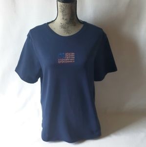 Ms.Lee women's navy blue USA flag short sleeve top